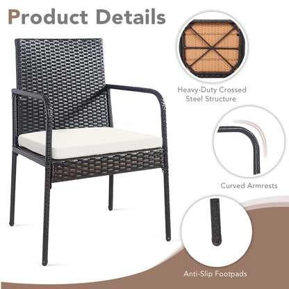 Costway 4PCS Patio Wicker Rattan Dining Chairs Cushioned Seats Armrest Garden