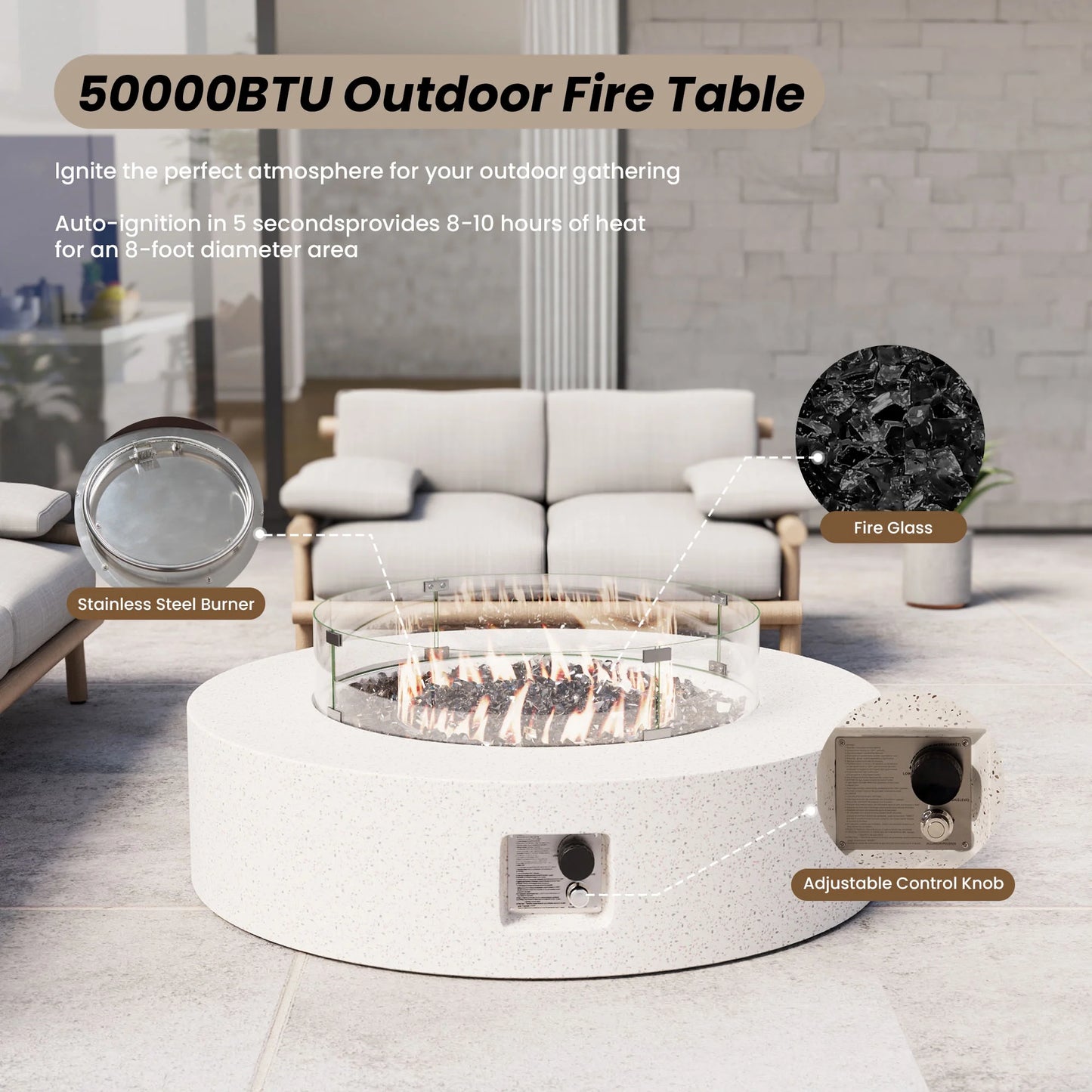 COSIEST 41''Round Fire Pit Table,50000 BTU Outdoor Propane Patio Fire Pit