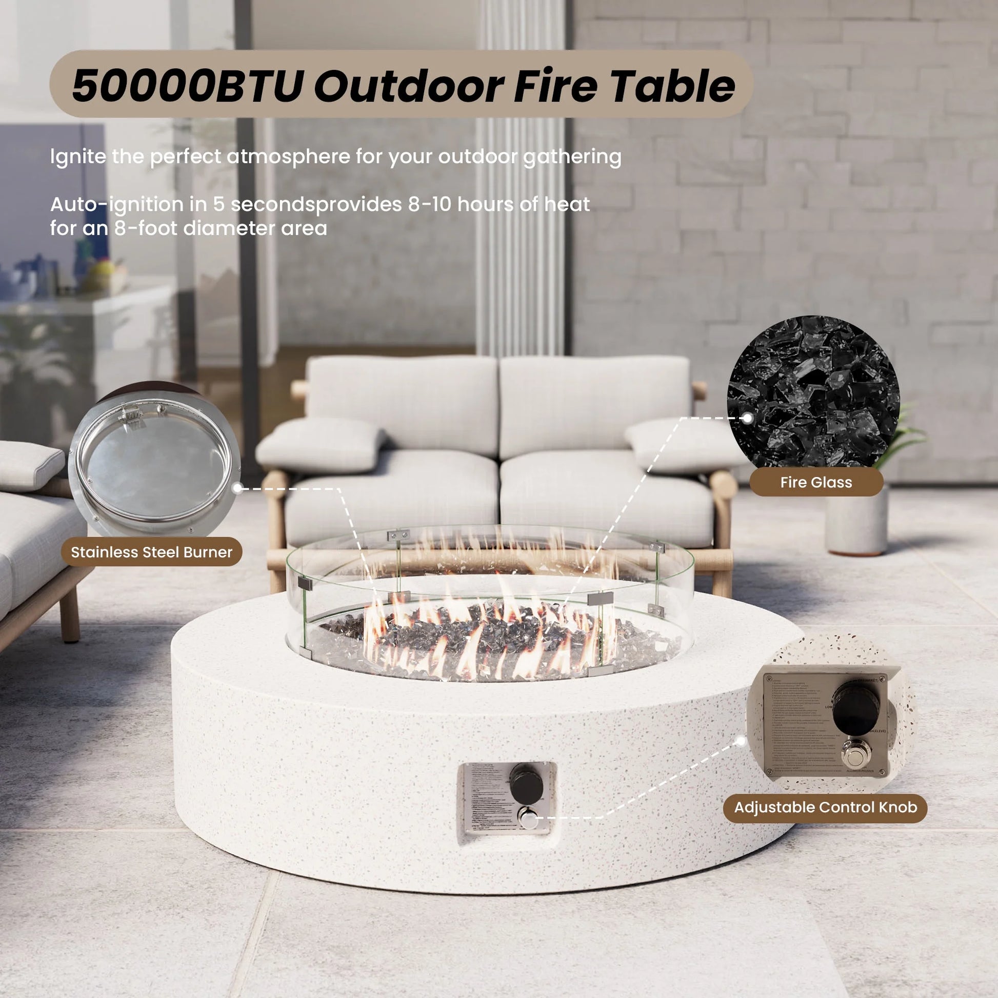 COSIEST 41''Round Fire Pit Table,50000 BTU Outdoor Propane Patio Fire Pit