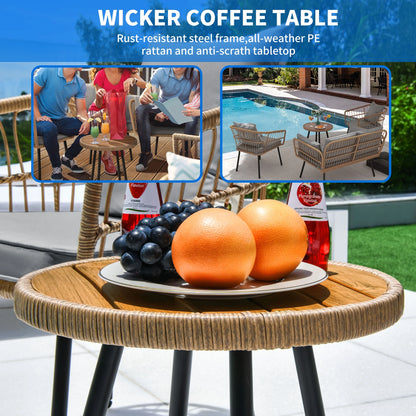 Dextrus 4-Piece Patio Furniture Wicker Outdoor Bistro Set, All-Weather Rattan Conversation Loveseat Chairs for Backyard, Balcony and Deck with Soft Cushions and Coffee Table - Gray