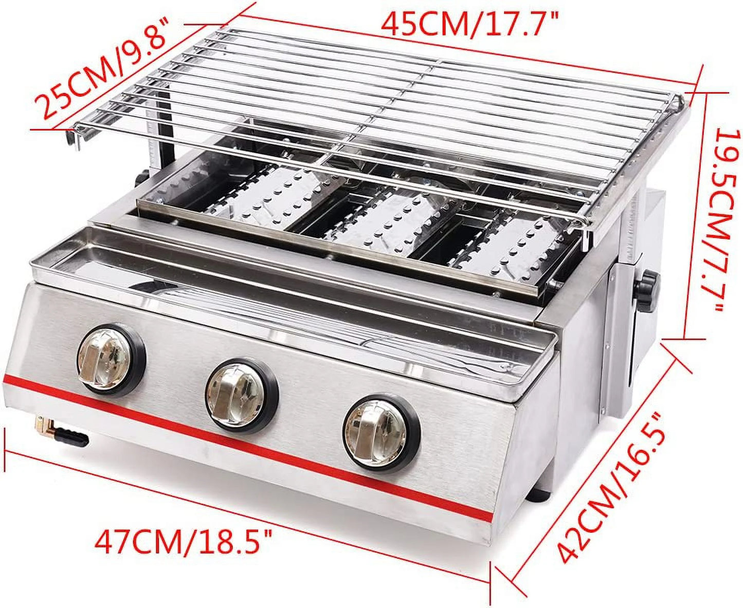 Outdoor Portable Gas Grill,3-Burner Outdoor BBQ Tabletop Cooker,Efficient Heating Gas Grill with Vertical Cooking Stainless Steel LPG Barbecue Perfect for Patio Garden Picnic Backyard Barbecue