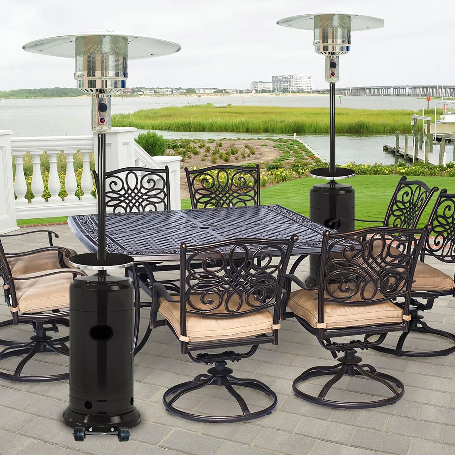 Hanover 7-Ft. 48,000 BTU Steel Umbrella Propane Patio Heater in Black
