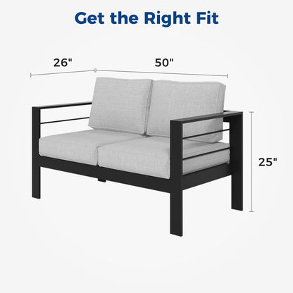 Patio Seating Outdoor Loveseat, All-Weather Metal Aluminum Outdoor Patio Furniture Sofa with 5" Thick and Soft Cushion-Light Gray,Outdoor Seating