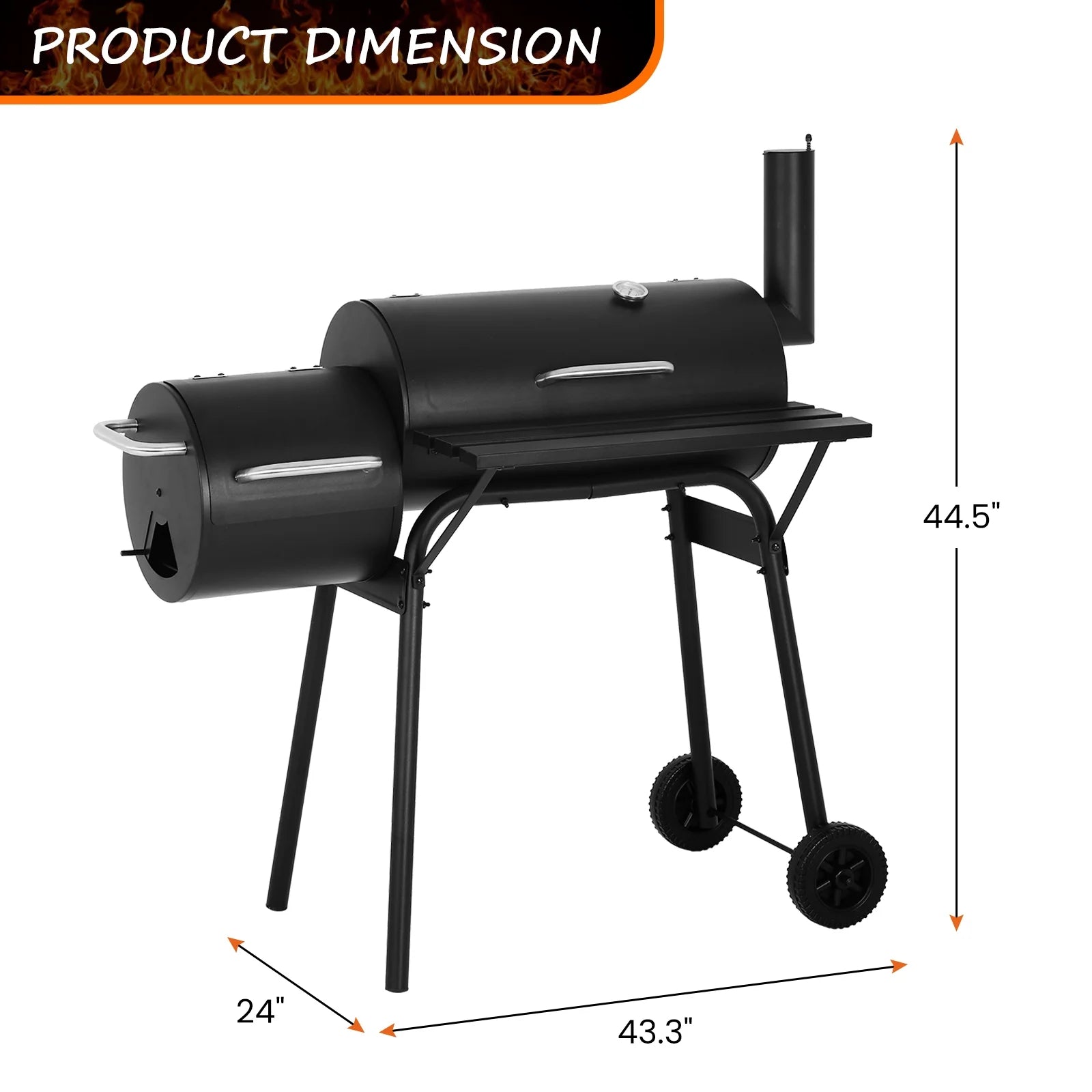 BIQWBIC 43? Charcoal Grill with Offset Smoker - Heavy Duty BBQ Grill for Backyard, Camping & Patio, Portable Charcoal Grills with Temperature Gauge & Wheels, Fits 6-10 People