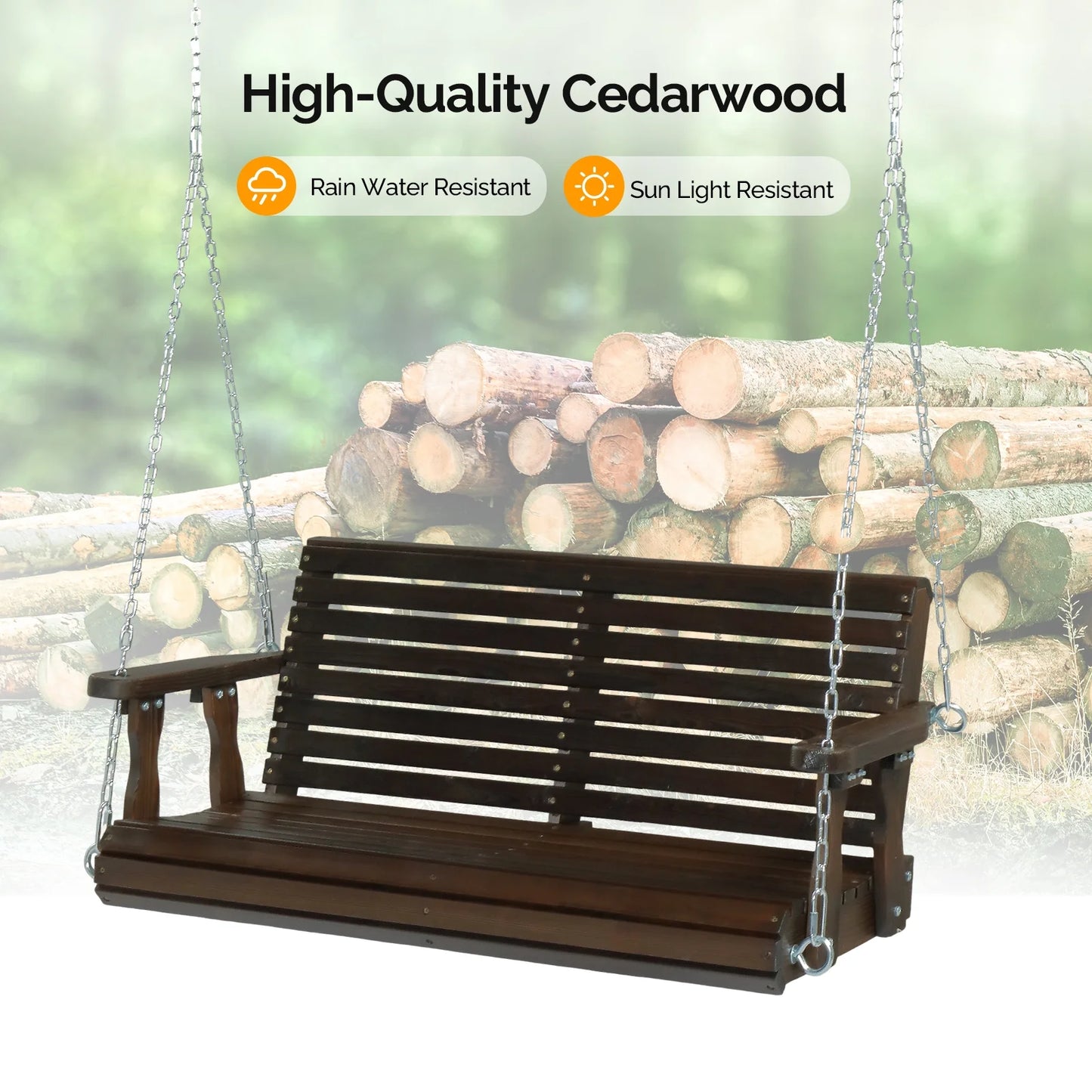Ktaxon 4 FT Outdoor Porch Swing, Upgraded XL Size Seat Depth & Back Height Wooden Patio Swing, Heavy Duty 880 LBS Front Hanging Swing for Yard, Tree, Balcony (Rustic)