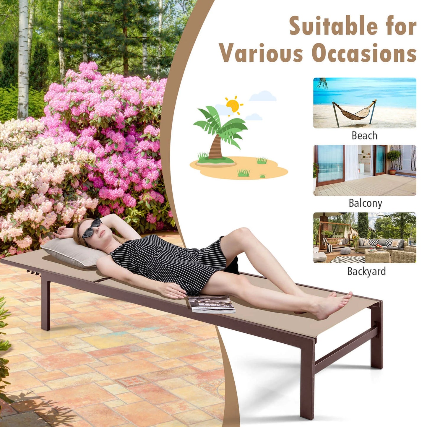 Costway Patio 6-Position Lounge Chair Chaise Aluminium Adjust Recliner Brown