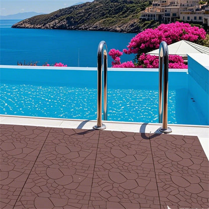 Miniyam 44 Pcs 12"x12" Interlocking Deck Tiles, Rubber Flooring, Patio Decking, Poolside, Dark Gray+Stone Texture