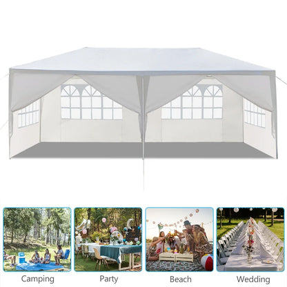 Party Tent 10x30 Outdoor Canopy Gazebo Waterproof Tent, Outdoor Gazebo BBQ Shelter Pavilion with 6 Removable Sidewalls, for Party Wedding Catering Gazebo Garden Beach Camping Patio