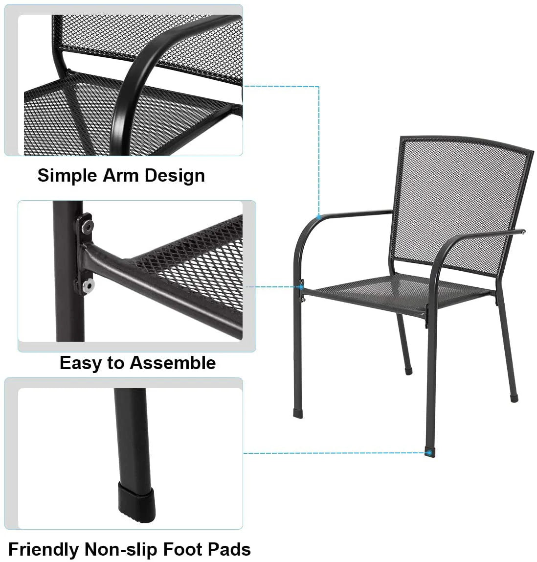 AECOJOY 5-Piece Patio Metal Dining Set with Round Table Dark Gray 4-Persons