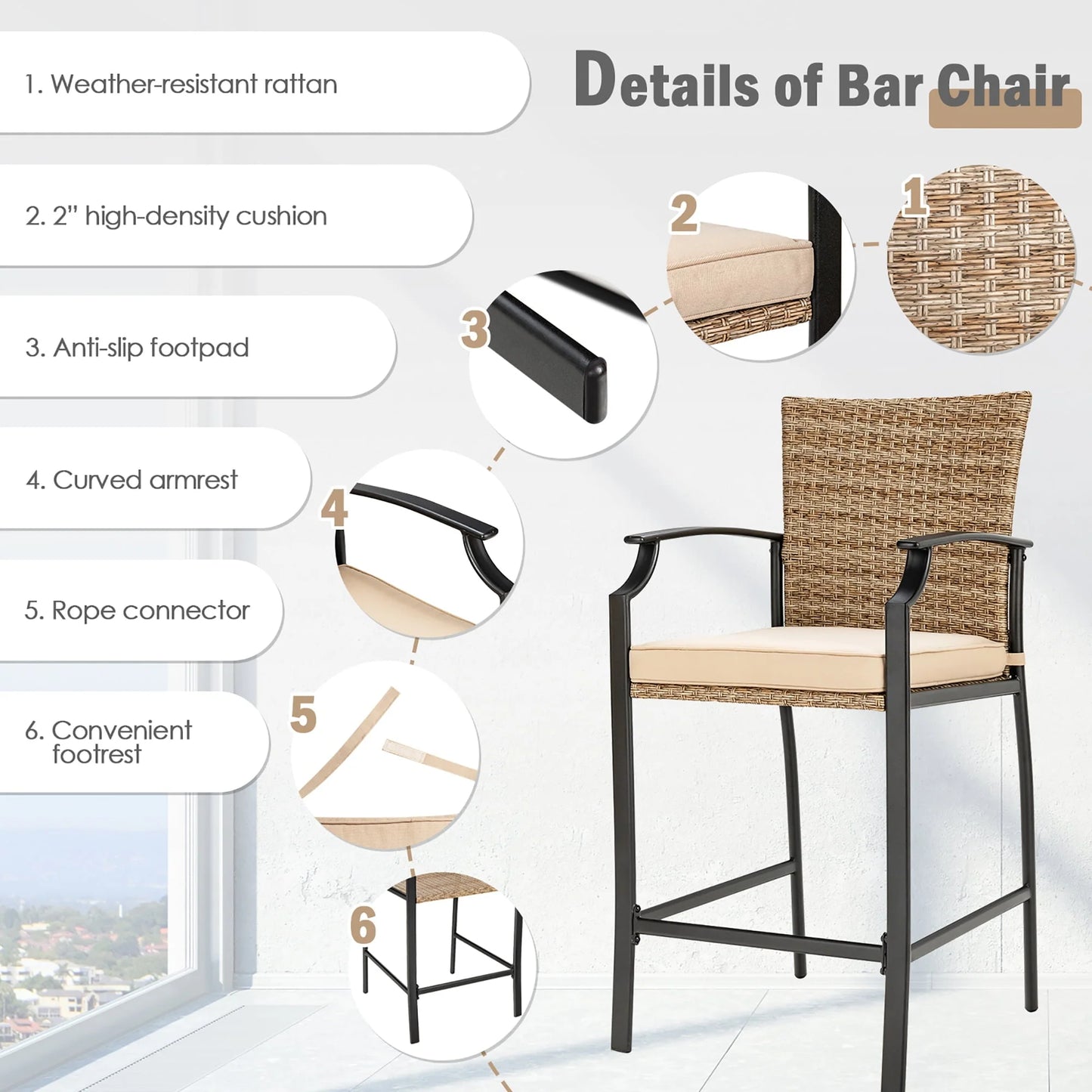 Costway 32'' Patio Square Bar Table Metal Cafe Bistro Table Garden Deck Black