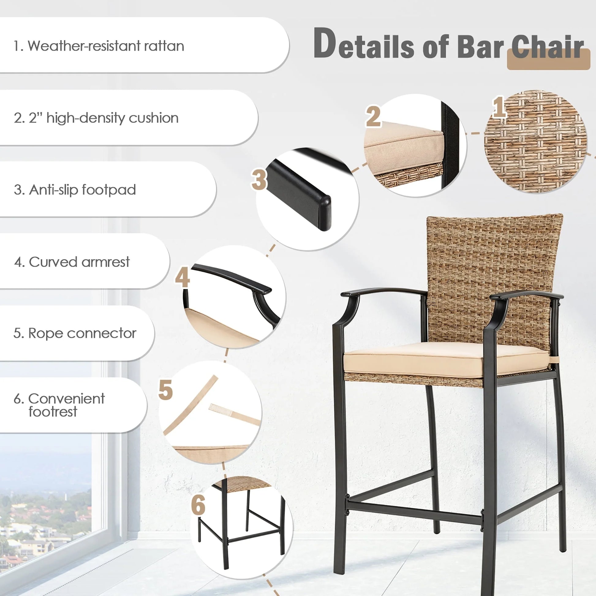 Costway 32'' Patio Square Bar Table Metal Cafe Bistro Table Garden Deck Black