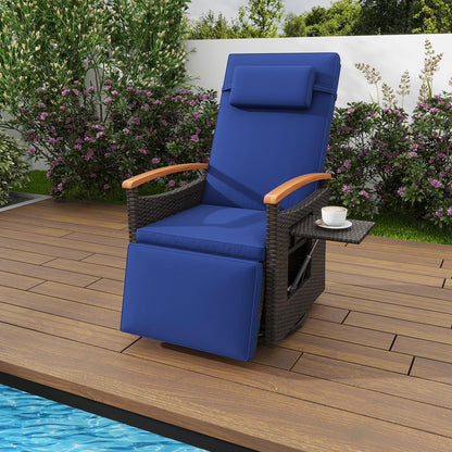 Costway Outdoor 360° Swivel Rattan Recliner Chair Patio Wicker Chaise Lounge Chair Beige