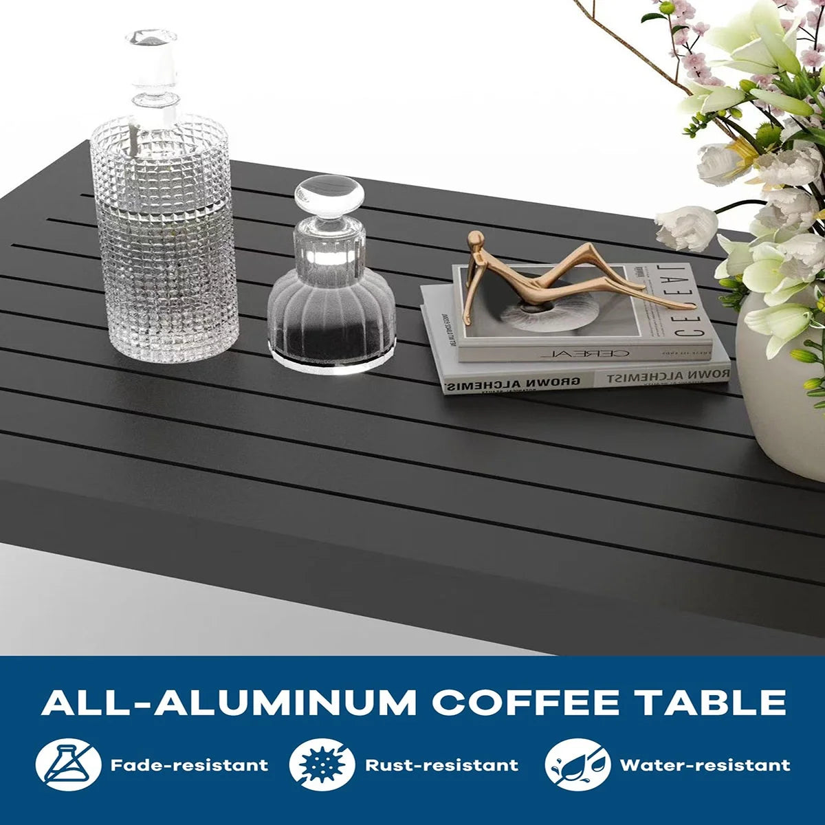 Ataucjin 5 Pieces Aluminum Patio Furniture Set, Outdoor Sectional Conversation Set Sectional Sofa with 4" Armrest & 5" Thick Cushions & Coffee Tableship in 4 boxes