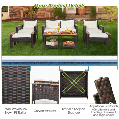 Gymax 7PCS Patio Rattan Sofa Set Outdoor Wicker Conversation Set w/Coffee Tables