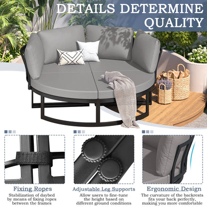AECOJOY Metal Patio Furniture Set 73" Outdoor Conversation Set Patio Sectional Sofa Couch with Removable Cushions in Beige
