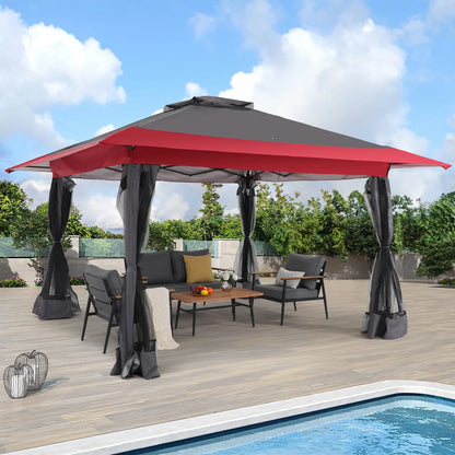 JOIVI 13'x13?Patio Gazebo, Outdoor Pop up Gazebo, Canopy Gazebo Tent Shelter with Mosquito Netting, Beige & Brown