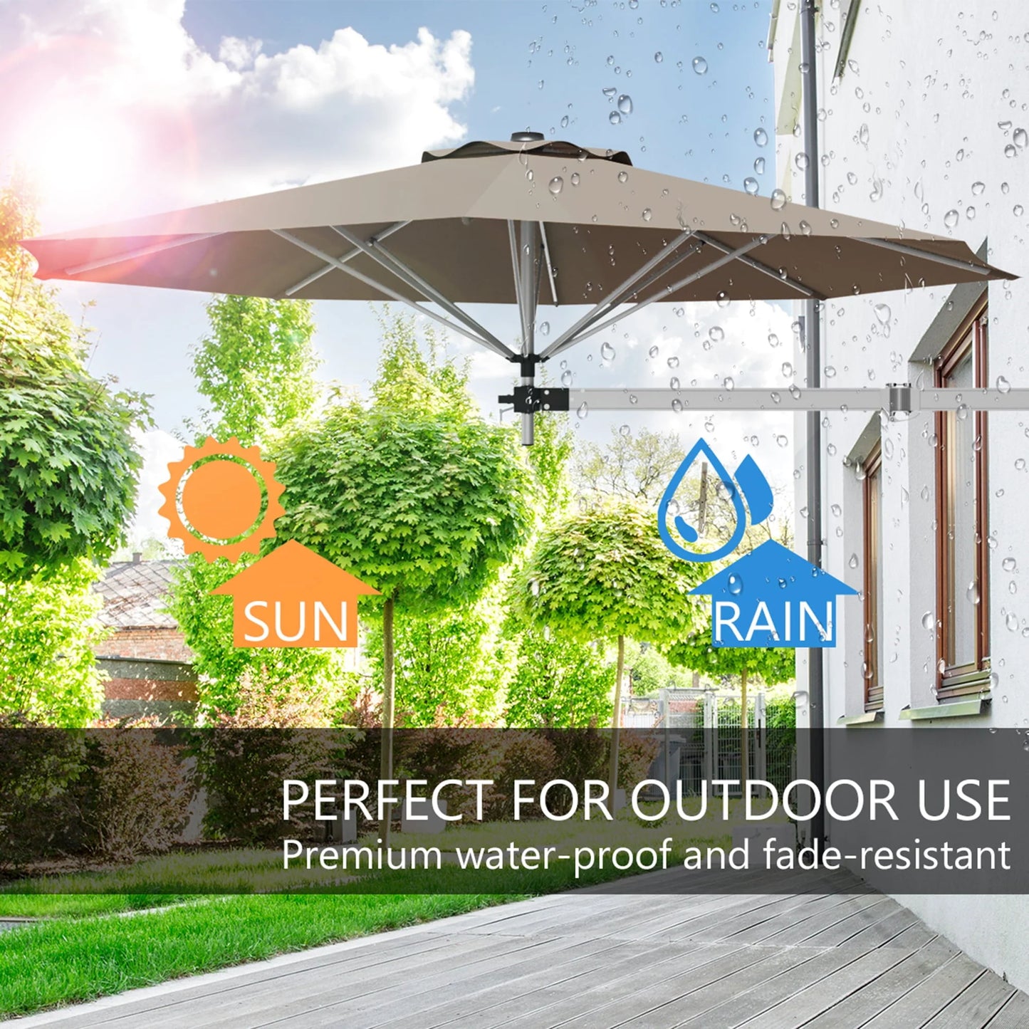 Gymax 8FT Patio Wall Mounted Cantilever Umbrella Parsol w/Adjustable Pole Tan