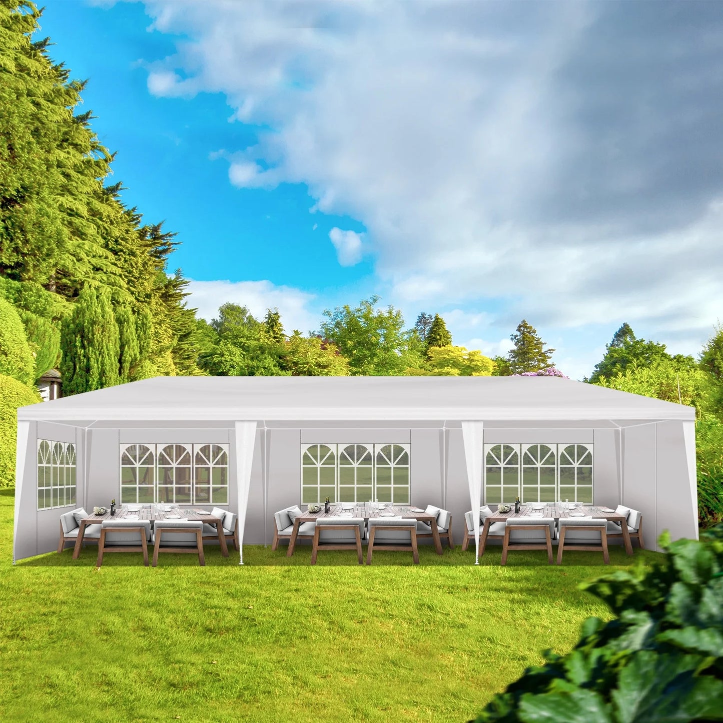 10'x30' Outdoor Party Tent with 8 Removable Sidewalls, Waterproof White Canopy Wedding Gazebo for Backyard, Patio, Camping & Events