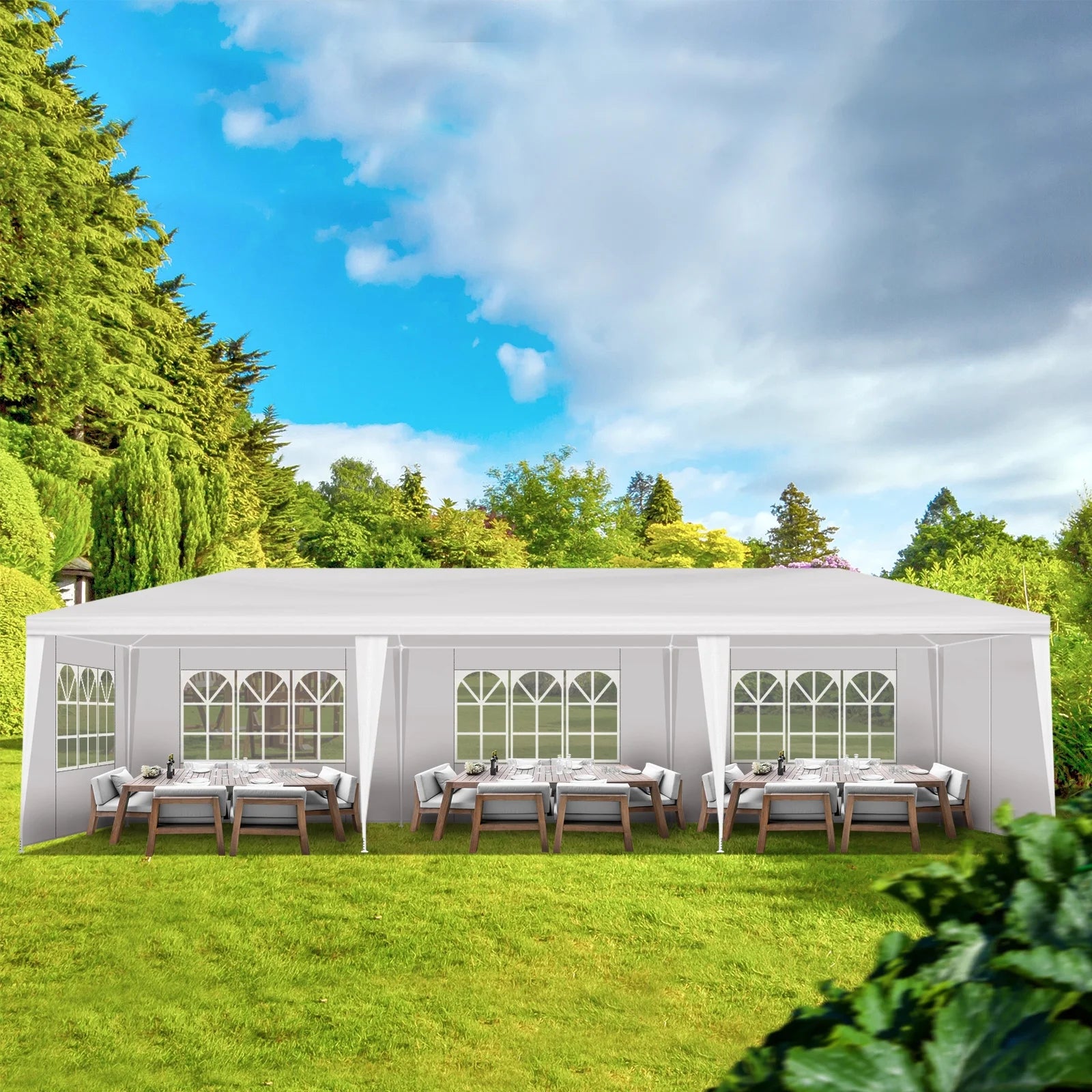 10'x30' Outdoor Party Tent with 8 Removable Sidewalls, Waterproof White Canopy Wedding Gazebo for Backyard, Patio, Camping & Events