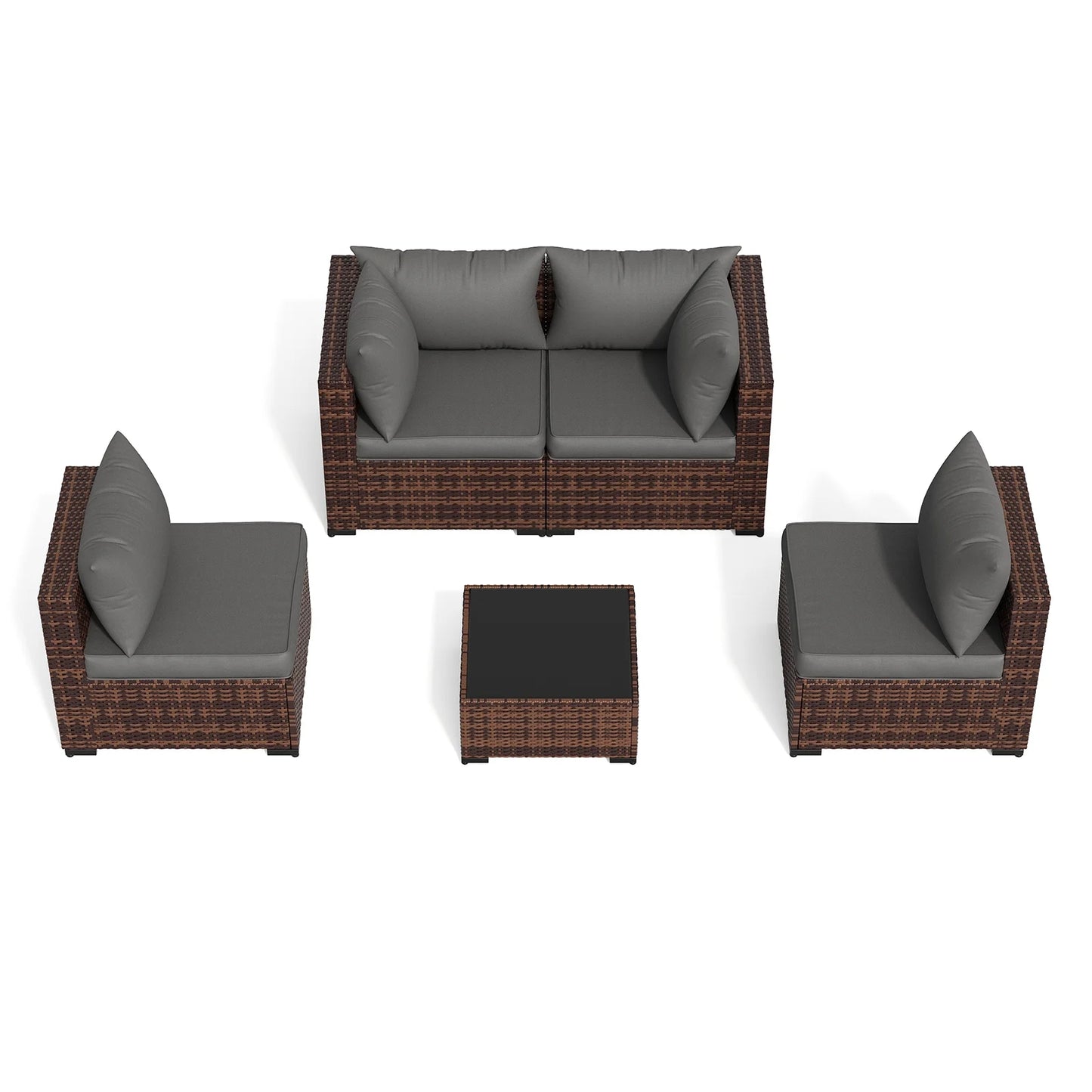ELPOSUN Patio Furniture Set, Outdoor Patio Furniture Wicker Furniture Couch Set, 5 Pieces Outdoor Sectional Sofa, Patio Furniture Set, Outdoor Patio Set for Balcony Furniture (Grey)