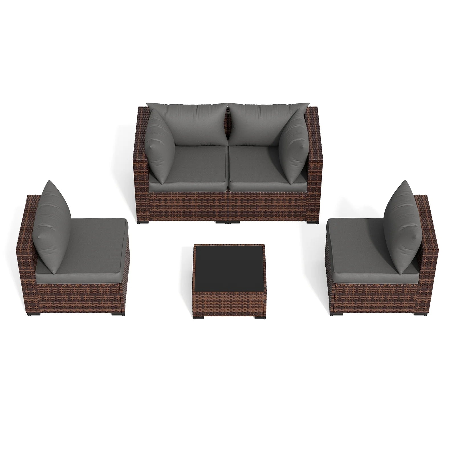 ELPOSUN Patio Furniture Set, Outdoor Patio Furniture Wicker Furniture Couch Set, 5 Pieces Outdoor Sectional Sofa, Patio Furniture Set, Outdoor Patio Set for Balcony Furniture (Grey)