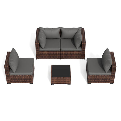 ELPOSUN Patio Furniture Set, Outdoor Patio Furniture Wicker Furniture Couch Set, 5 Pieces Outdoor Sectional Sofa, Patio Furniture Set, Outdoor Patio Set for Balcony Furniture (Grey)