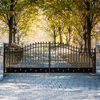 Outdoor Dual Swing Wrought Iron Gate for Driveway, Security Gate, Outdoor Fence Gate, Vienna Style for Yard, Backyard Patio 20'Star