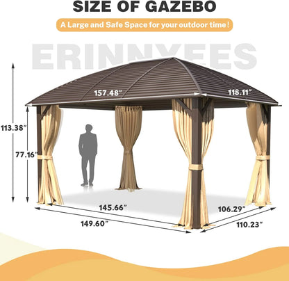EROMMY 10'x13' Hardtop Gazebo with Arc Galvanized Steel Roof, Aluminum Frame, Curtain and Netting for Lawns, Patios, Decks and Backyard