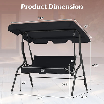 Costway Patio 3 Seats Canopy Porch Swing Glider Hammock Cushioned Steel Frame Outdoor Black