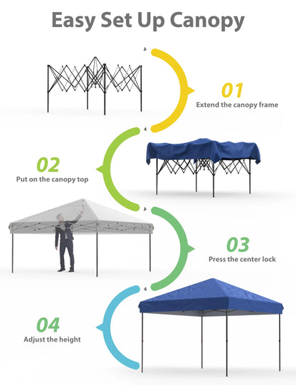 DSstyles 10x10 Ft Pop Up Canopy Tent Easy One Person Set-up, Instant Portable Shelter with 4 Stakes, 4 Ropes, 4 Sandbags for Patio, Outdoor Activities