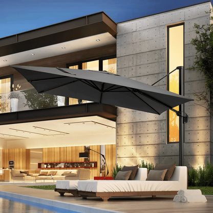 COBIZI 10' X 10' Patio Cantilever Umbrella Outdoor Offset Rectangle Umbrella with 360-degree Rotation for Deck Pool Garden,DarkGrey