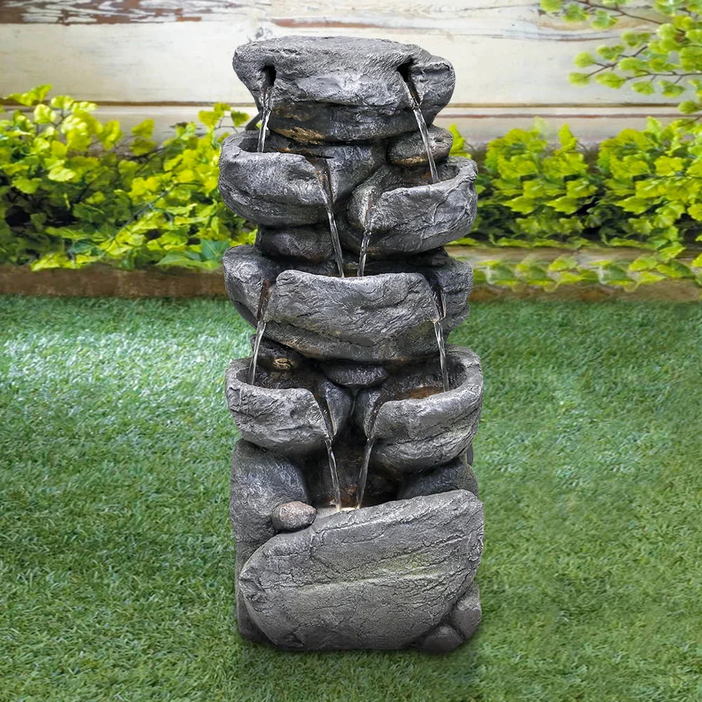 chrismas clearnace! Stacked Rock Fountain with LED Lights - Outdoor Water Fountains Cascading Floor Water Feature Art Decor for Garden,Pation, Deck, Porch