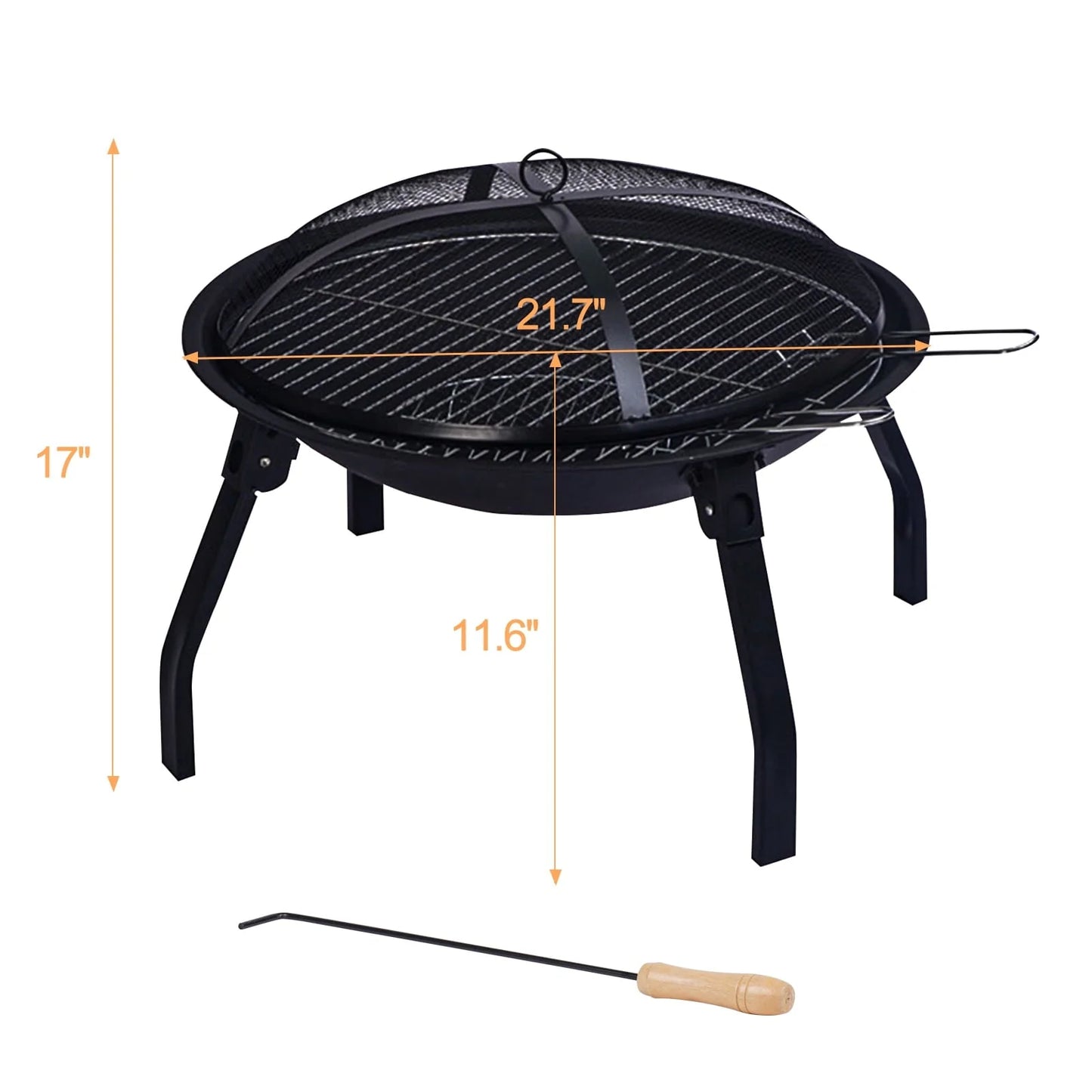 SUNOYAR Fire Pit, 22in Foldable Fire Pits Wood Burning Outdoor Firepit with Spark Screen, Poker for Bonfire Patio Backyard Garden Picnic, Black