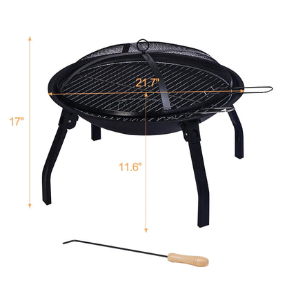 SUNOYAR Fire Pit, 22in Foldable Fire Pits Wood Burning Outdoor Firepit with Spark Screen, Poker for Bonfire Patio Backyard Garden Picnic, Black