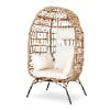 Eclife Outdoor Egg Chair Patio Wicker Lounge Chair with White Cushion Pillow for Home Pool Porch Garden Balcony