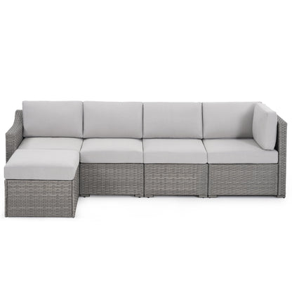 HAPPATIO 5-Piece Wicker Patio Conversation Set with Beige Cushions