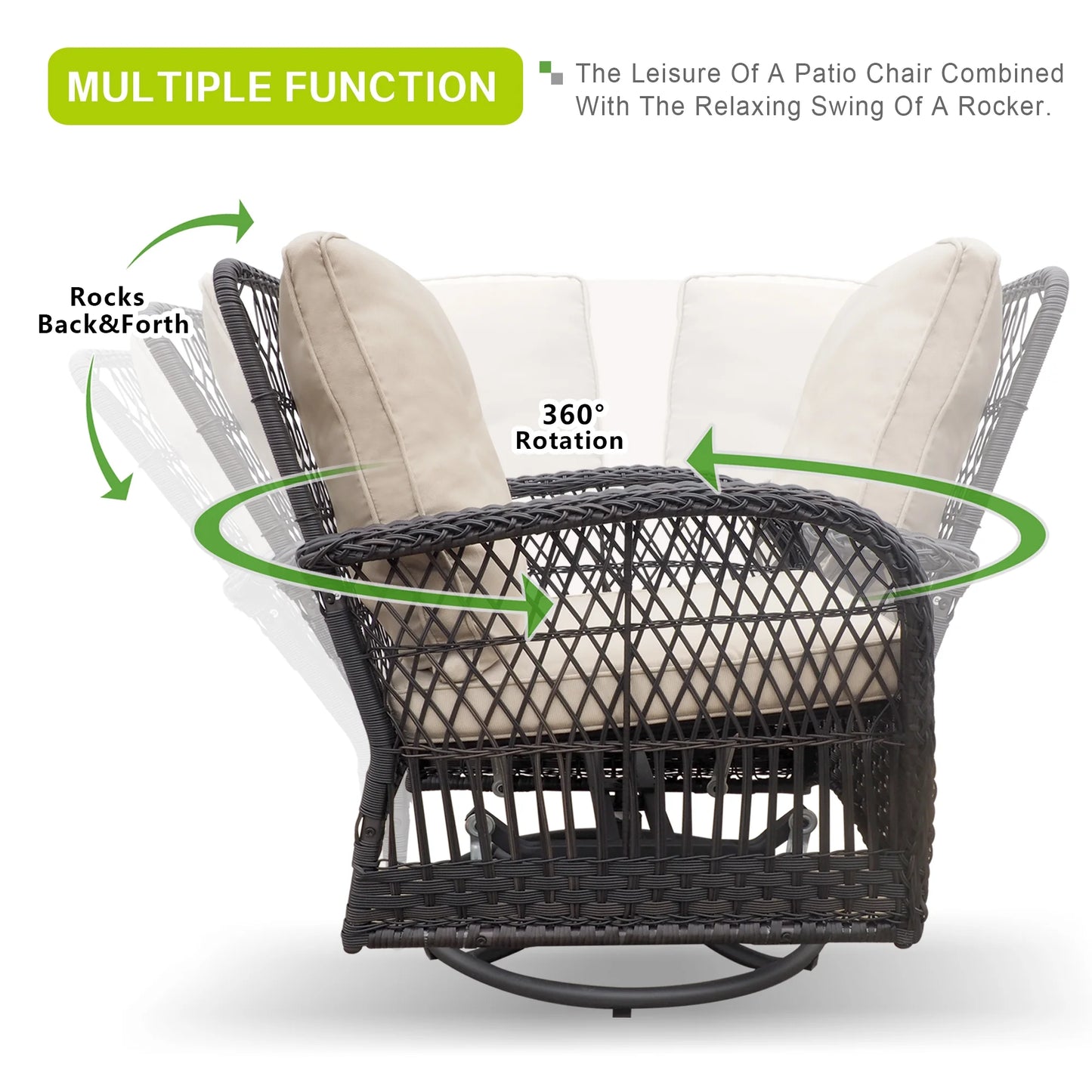 ATR ART to REAL Patio Swivel Wicker Chairs,Rattan Rocker Chairs with Side Table,Khaki