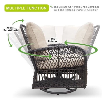 ATR ART to REAL Patio Swivel Wicker Chairs,Rattan Rocker Chairs with Side Table,Khaki