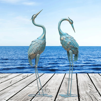 35-40 Inch Standing Garden Crane Statues for Outdoor Set of 2 Metal Birds Garden Sculptures Yard Art for Home Backyard Patio Lawn Decoration