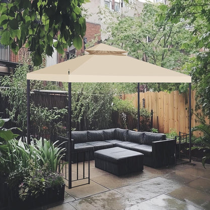 10x10Ft Canopy Top Replacement PU Water Resistance Arrow Gazebo Dual Tier Outdoor Patio Canopy Cover Party Backyard Garden Beige