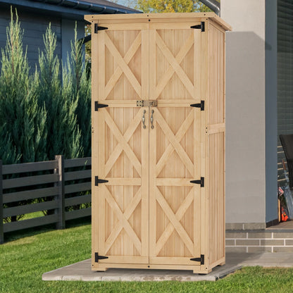 MCombo Wood Sheds & Outdoor Storage , Garden Tool Shed with Lock, Wooden Outdoor Storage Cabinet with Double Doors for Patio 1628