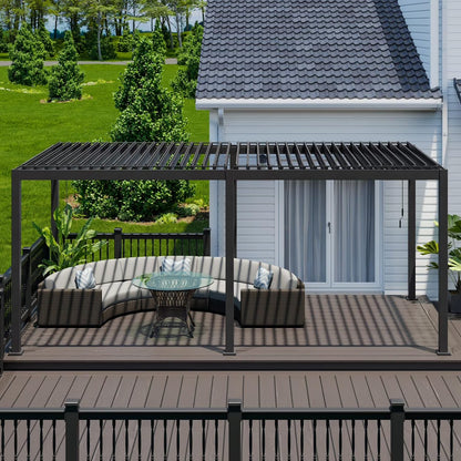 Mirador 10'x 10' 111S Outdoor Aluminum Pergola w/Adjustable Rainproof Louver for Garden, Patio, Backyard, Takasho/Wood Grain