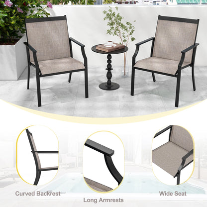 Gymax Set of 2 Patio Dining Chairs Outdoor Armchairs w/Sturdy Metal Frame Coffee