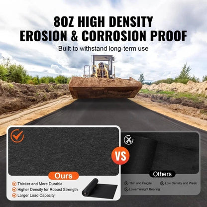 Heavy-Duty Non-Woven Geotextile Fabric 8oz UV Water Permeable Weed Barrier for Garden Landscaping Driveway Patio Walkway Ground Cover 6x100ft Roll Easy Installation Durable Sturdy Construction