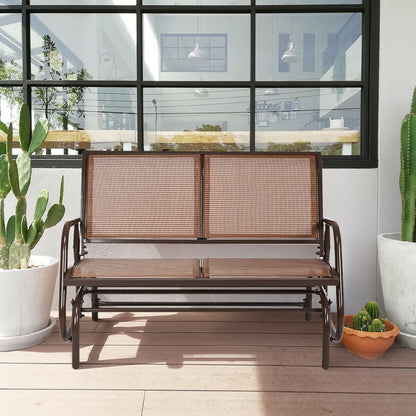 Gymax 48'' Outdoor Patio Swing Glider Bench Chair Loveseat Rocker Lounge Backyard Brown