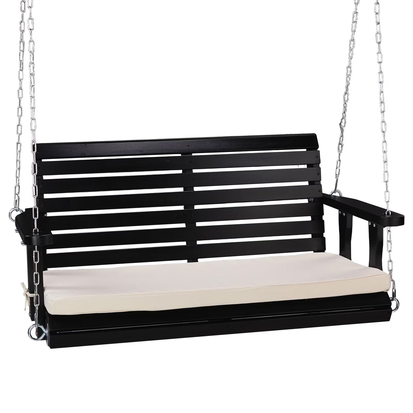 VINGLI Rustic Patio Swing, 5 FT, Adults, Wooden Frame, Porch Swing with Cushions, Chains, Rustic