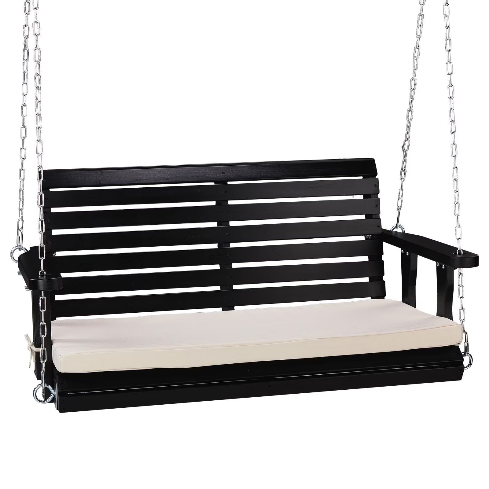 VINGLI Rustic Patio Swing, 5 FT, Adults, Wooden Frame, Porch Swing with Cushions, Chains, Rustic