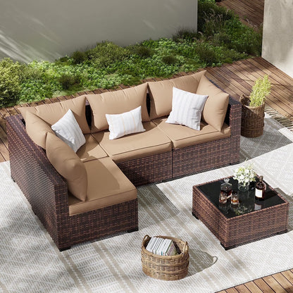 ELPOSUN Patio Furniture Set, Outdoor Patio Furniture Wicker Furniture Couch Set, 5 Pieces Outdoor Sectional Sofa, Patio Furniture Set, Outdoor Patio Set for Balcony Furniture (Grey)