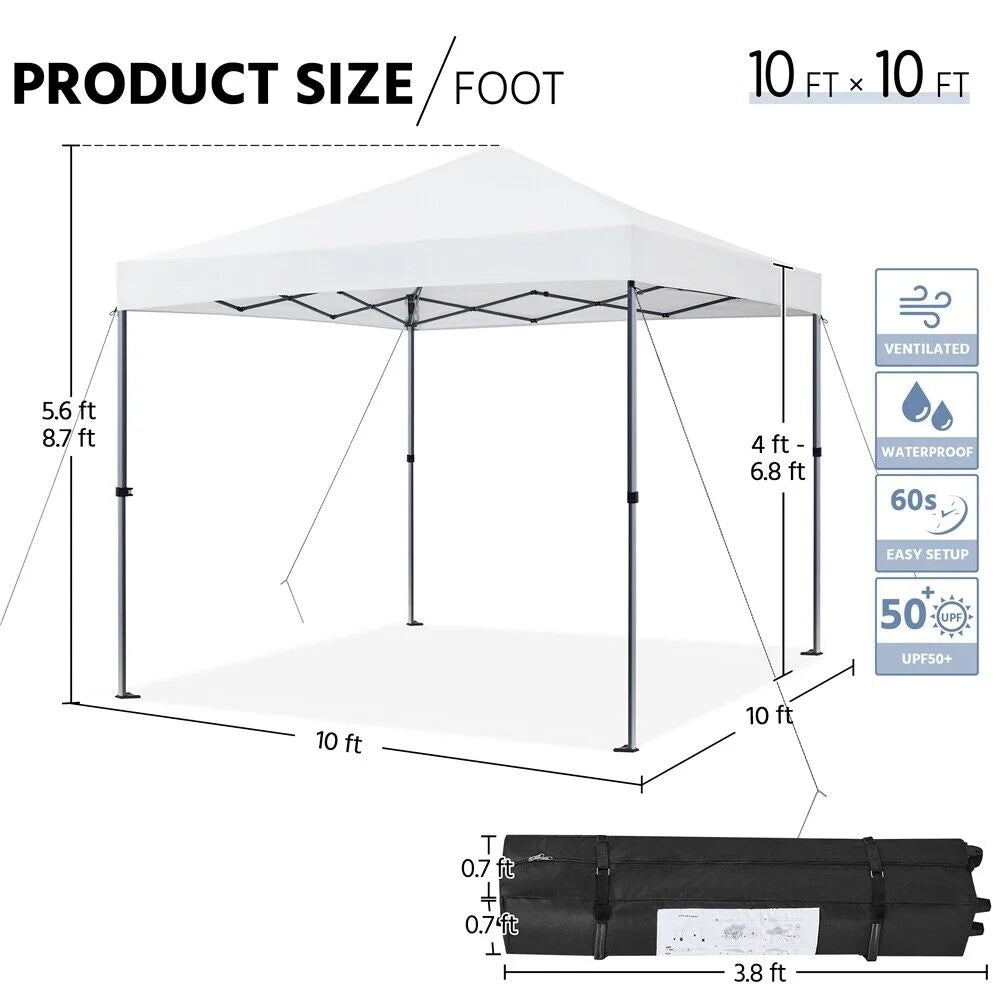 CHLET Pop-up Canopy Tent Integrated Wheels for Mobility, Waterpoof & Heavy Duty, Instant Sun Shelter with Carry Bag, Weight Bags for Outdoor Camping Beach Patio Parties,8x8,White