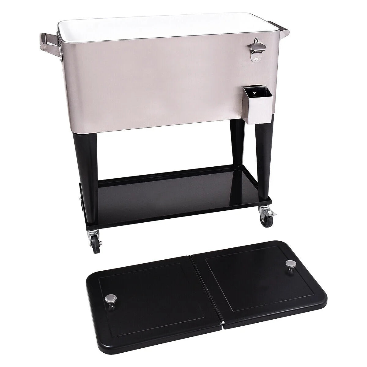 Costway Patio Cooler Rolling Outdoor Stainless Steel Ice Beverage Chest Pool 80 Quart